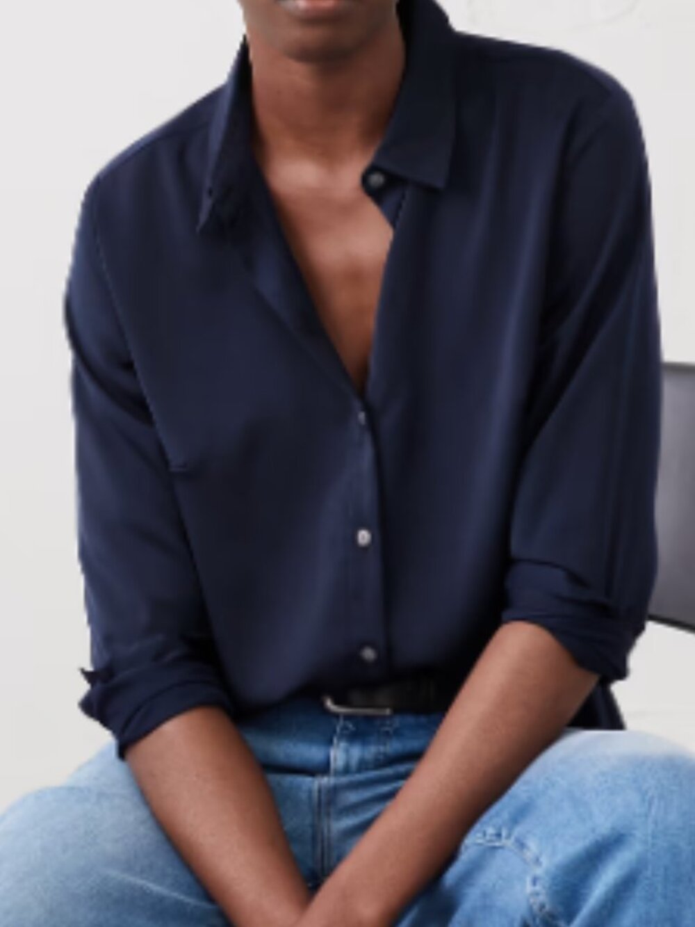 Banana Republic Factory - Silky Classic Shirt in Navy - Petite Large - NWT